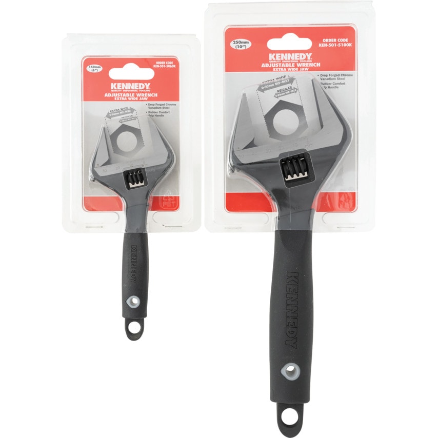 Wide Jaw Adjustable Spanner Set, Steel, Set of 2