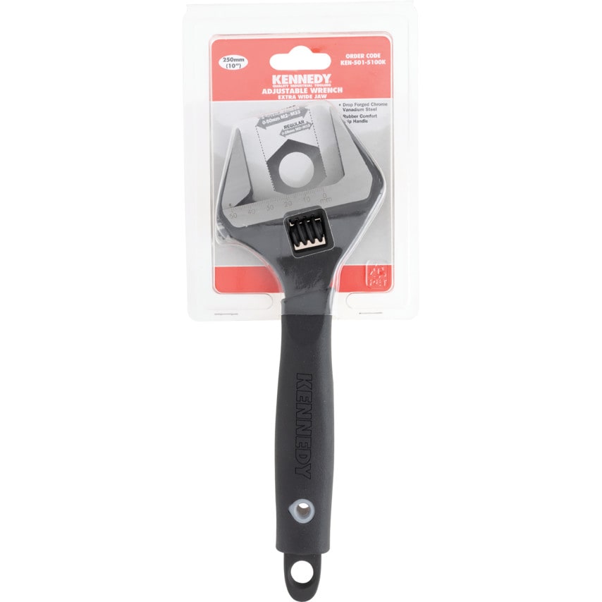 Wide Jaw Adjustable Spanner, Steel, 10in./250mm Length, 50mm Jaw Capacity