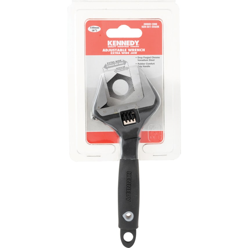 Wide Jaw Adjustable Spanner, Steel, 6in./150mm Length, 34mm Jaw Capacity