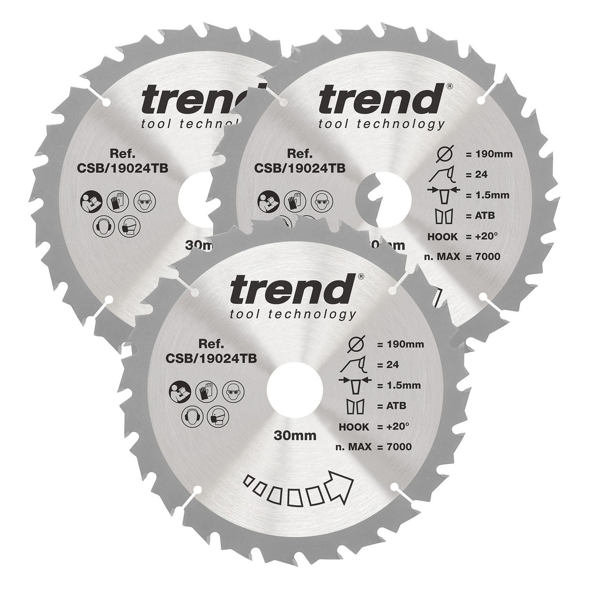 Wood Cordless Circular Saw Blade 190mm x 30mm x 24T, 3 Pack