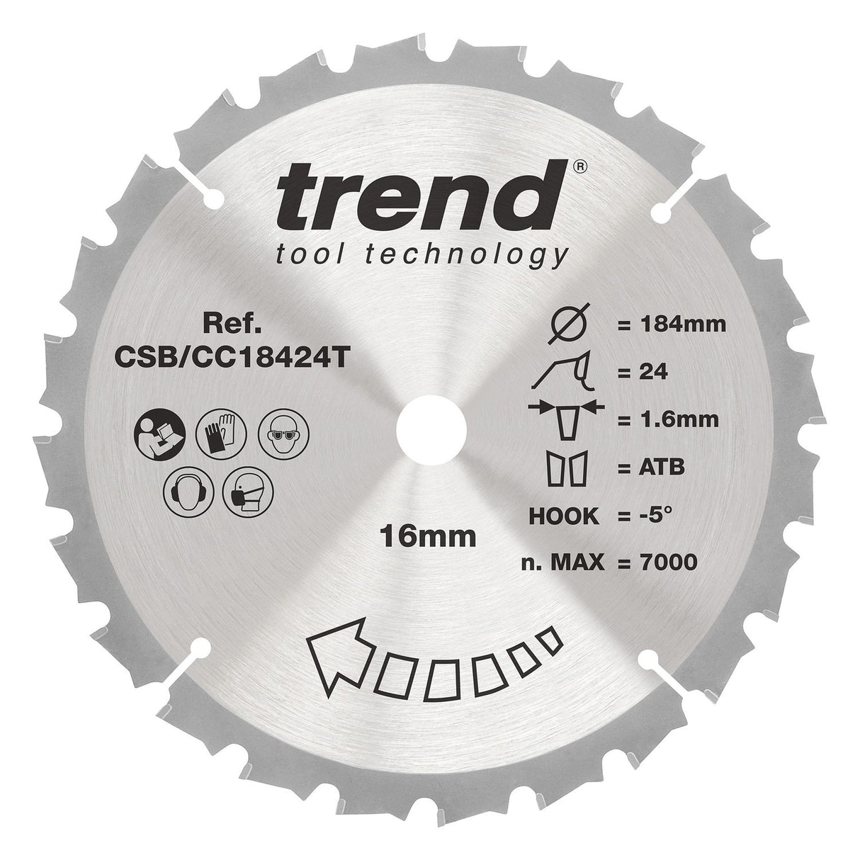 Wood Cordless Mitre Saw Blade 184mm x 16mm x 24T