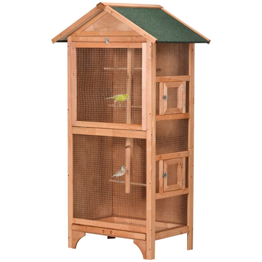 Wooden Bird Aviary for Finch, Canary w/Removable Tray, Asphalt RoofD10-050V01YL