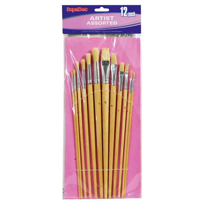 Wooden Handle Artist Brush Set 12 Piece