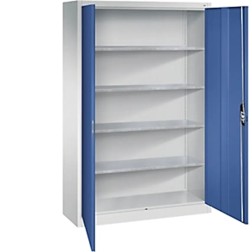 Workshop Double Door Cupboard, HxWxD 1950 X 1200 X 400mm, Light Grey/Gentian Blue