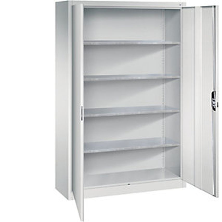Workshop Double Door Cupboard, HxWxD 1950 X 1200 X 400mm, Light Grey/Light Grey