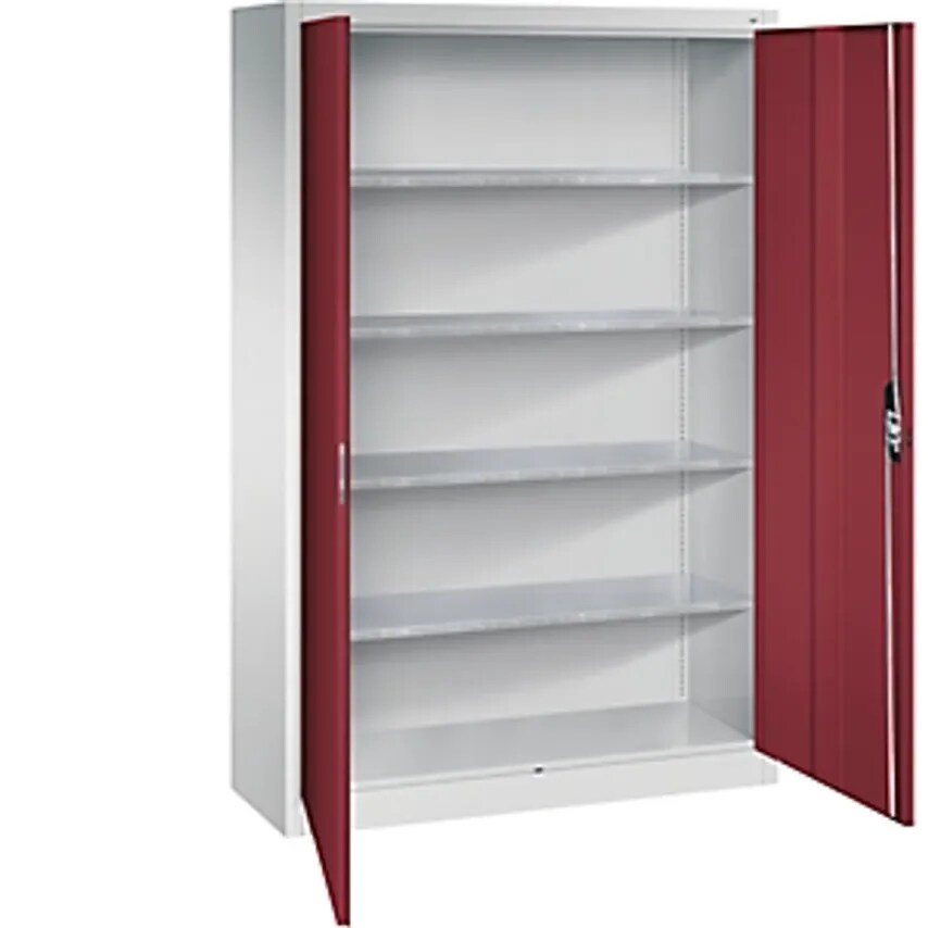Workshop Double Door Cupboard, HxWxD 1950 X 1200 X 400mm, Light Grey/Ruby Red