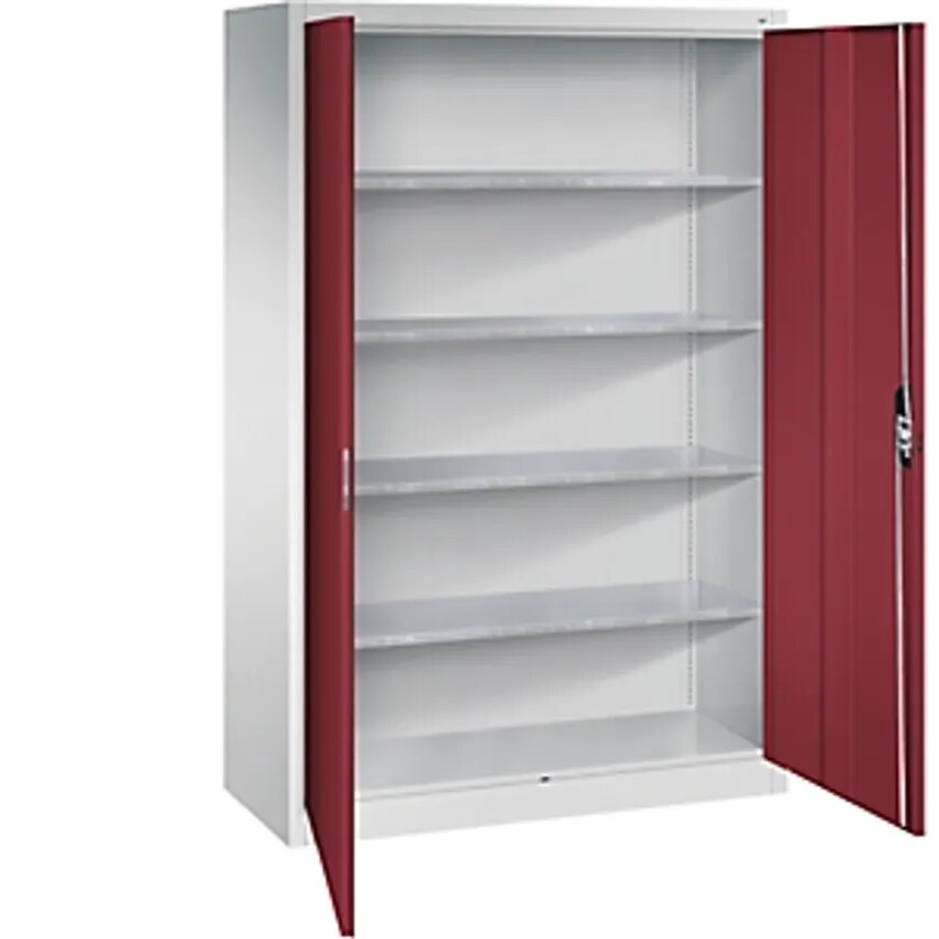 Workshop Double Door Cupboard, HxWxD 1950 X 1200 X 500mm, Light Grey/Ruby Red