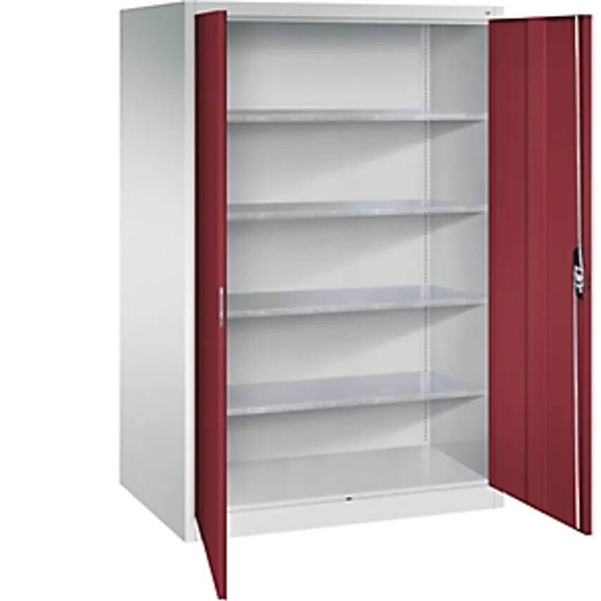Workshop Double Door Cupboard, HxWxD 1950 X 1200 X 800mm, Light Grey/Ruby Red