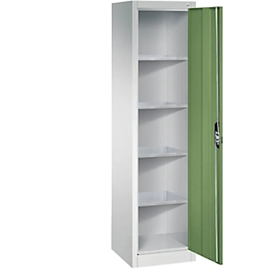 Workshop Double Door Cupboard, HxWxD 1950 X 502 X 500mm, Light Grey/Reseda Green