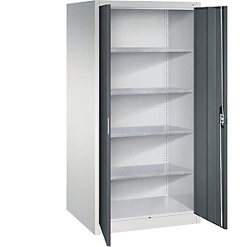 Workshop Double Door Cupboard, HxWxD 1950 X 930 X 400mm, Light Grey/Charcoal