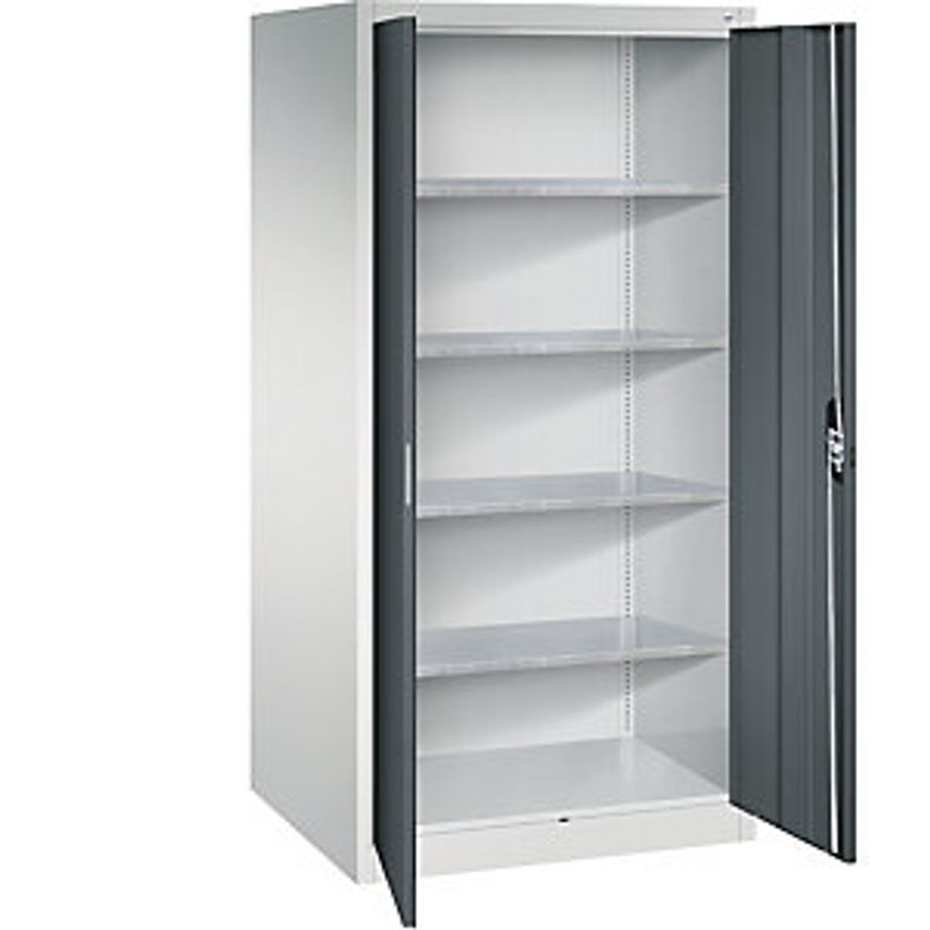 Workshop Double Door Cupboard, HxWxD 1950 X 930 X 800mm, Light Grey/Charcoal