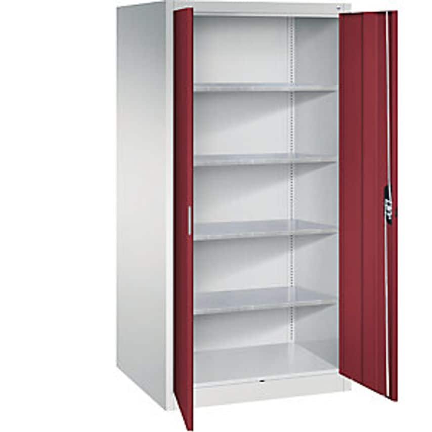 Workshop Double Door Cupboard, HxWxD 1950 X 930 X 800mm, Light Grey/Ruby Red