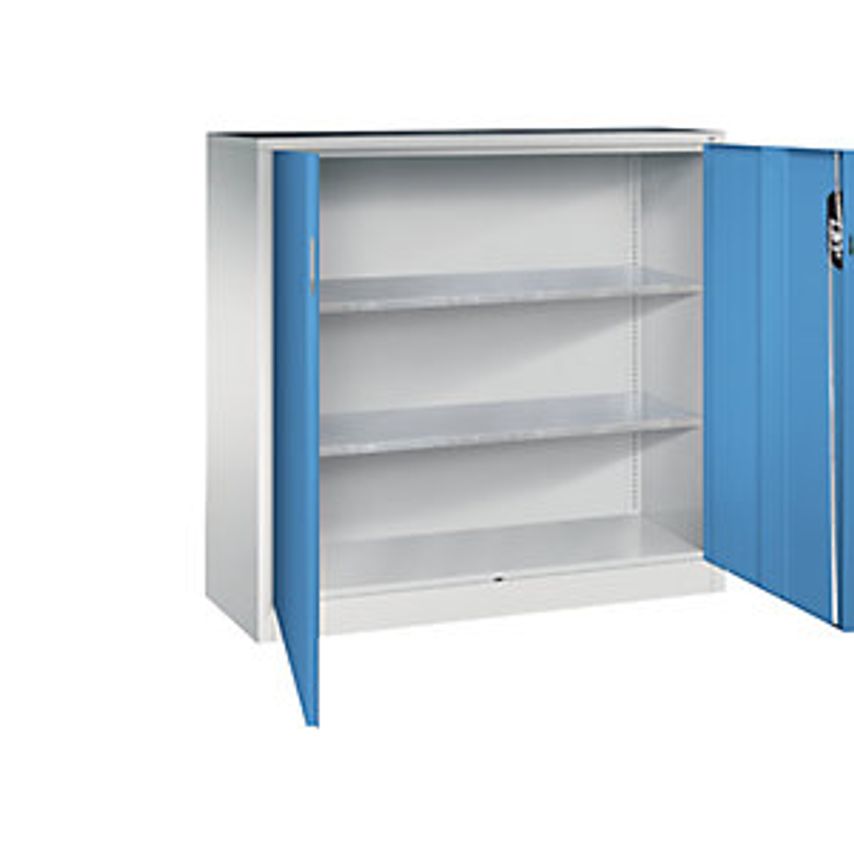 Workshop Side Cupboard With Hinged Doors, HxWxD 1200 X 1200 X 400mm, Light Grey/Light Blue