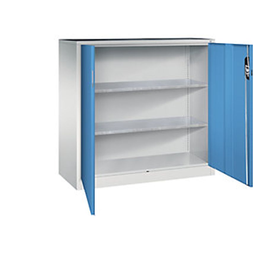 Workshop Side Cupboard With Hinged Doors, HxWxD 1200 X 1200 X 500mm, Light Grey/Light Blue