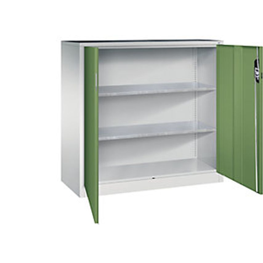 Workshop Side Cupboard With Hinged Doors, HxWxD 1200 X 1200 X 500mm, Light Grey/Reseda Green