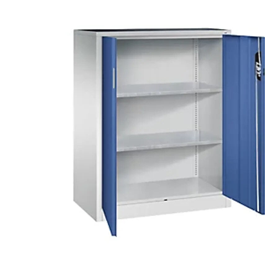 Workshop Side Cupboard With Hinged Doors, HxWxD 1200 X 930 X 500mm, Light Grey/Gentian Blue