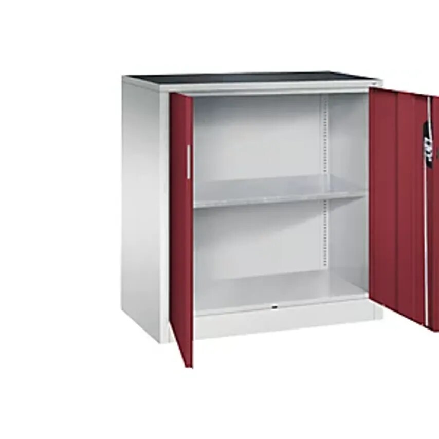 Workshop Side Cupboard With Hinged Doors, Width X Depth 930 X 500mm, Light Grey/Ruby Red
