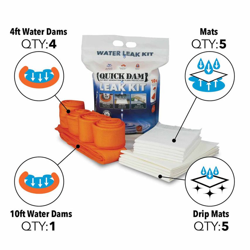 Wu-Kit Indoor Flood Kit - 5 Mats, 5 Drip Mats, 4x 4ft & 1x 10ft HI VisDams (15 Piece)