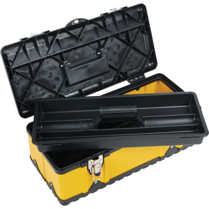 Yellow Plastic Toolbox + Tote Tray - 470mm x 238mm x 178mm
