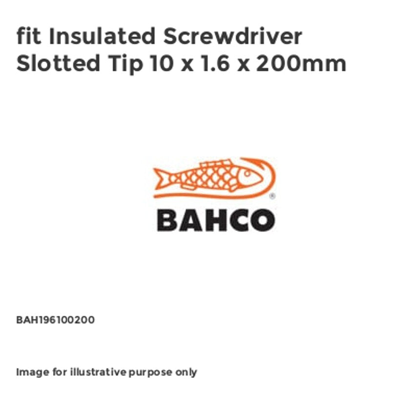 fit Insulated Screwdriver Slotted Tip 10 x 1.6 x 200mm BAH196100200