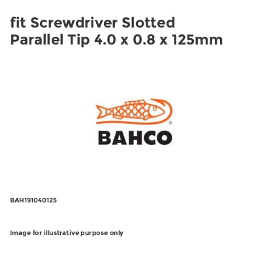 fit Screwdriver Slotted Parallel Tip 4.0 x 0.8 x 125mm BAH191040125